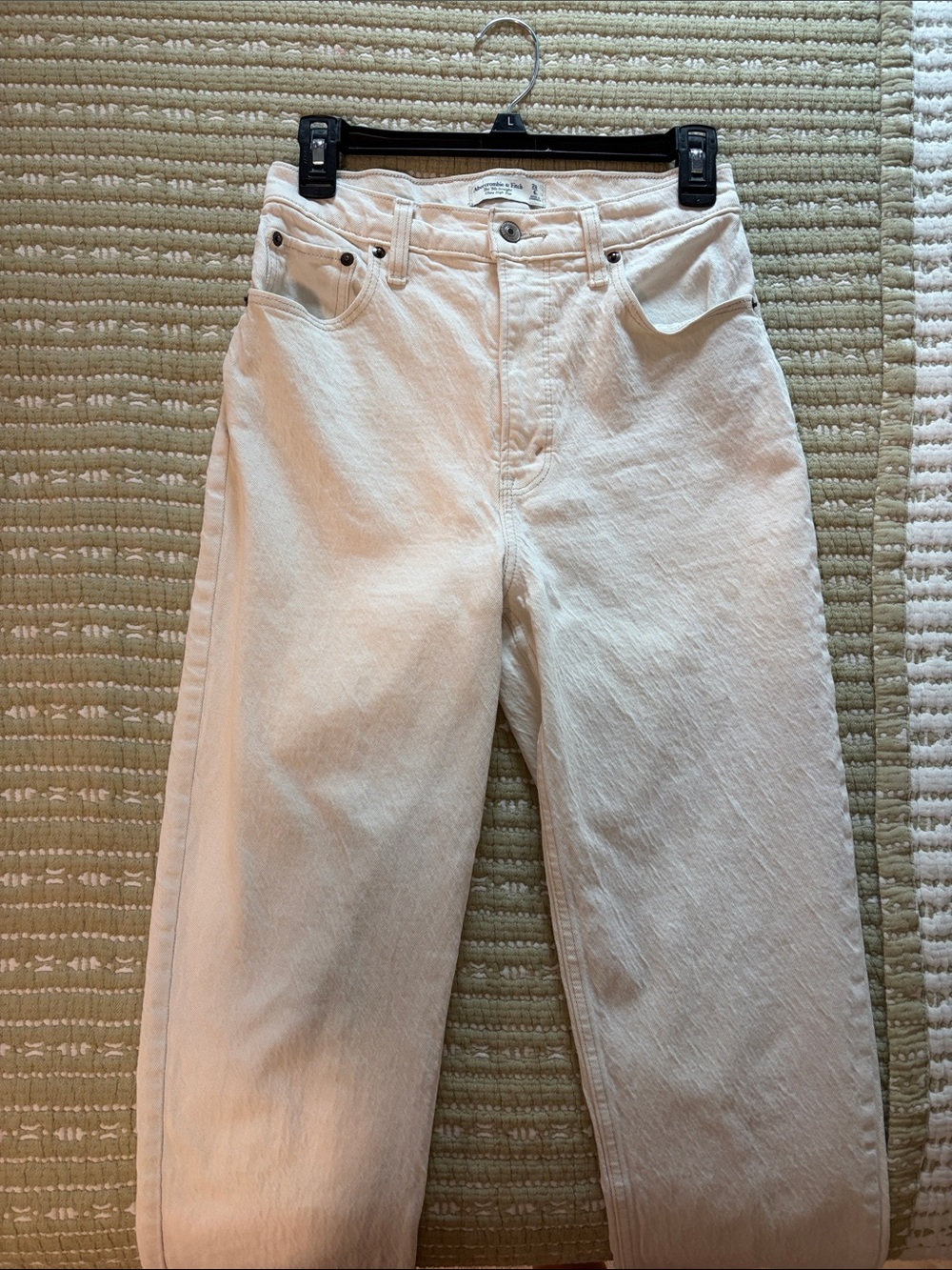 Abercrombie Women's High Waisted Straight Leg Jeans in Off-White